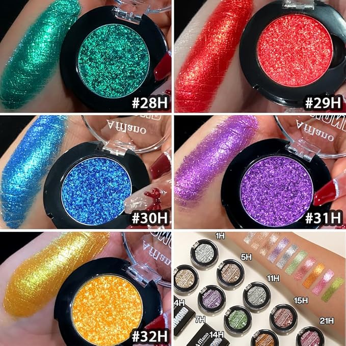 Afflano Green Glitter Eyeshadow Makeup Chrome Emerald Green Eyeshadow palette Instant Color Highly Pigmented Metallic Shimmery Frost green Eye Shadow for St Patricks Wicked Sparkle Eye Face Makeup - Image 5