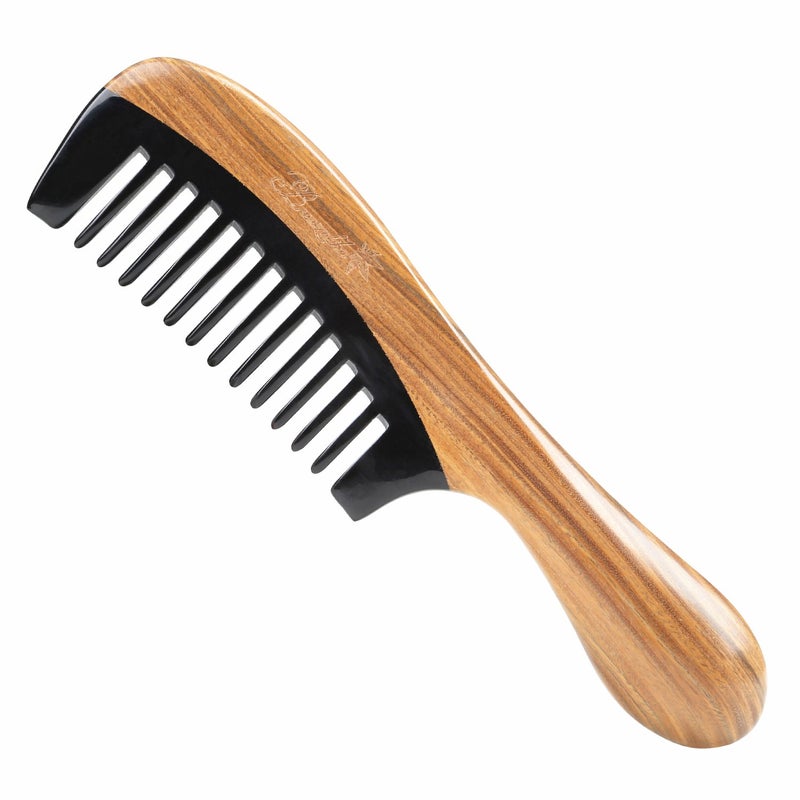 Breezelike Wide Tooth Hair Comb for Curly Hair  Breezelike No Static Wooden Detangling Comb  Natural Sandalwood Buffalo Horn Comb for Women and Men
