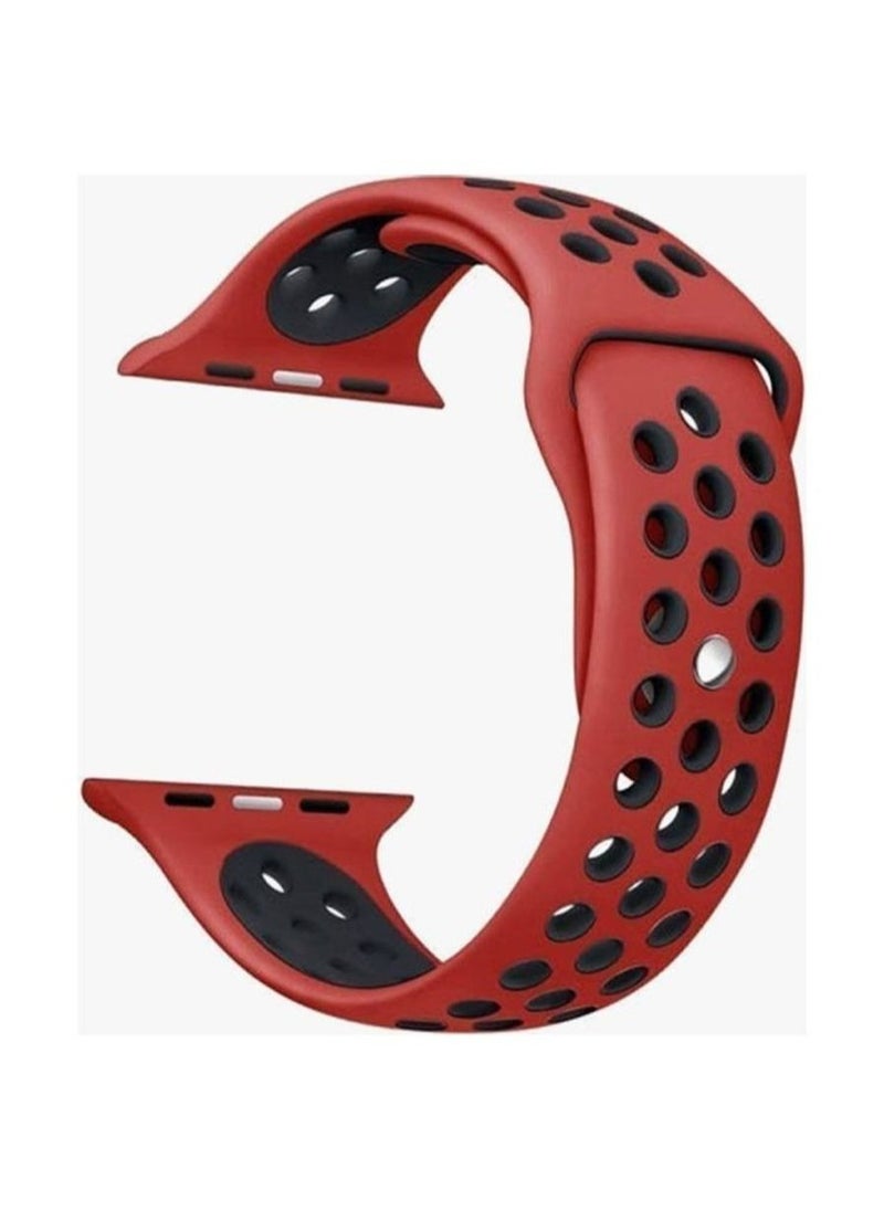 Generic - Silicone Sport Dot Band/Strap Compatible with 42mm(Series 10)/41mm/40mm/38mm for Apple Watch All Series Red/Black - Image 1