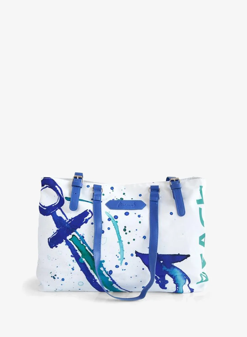 Anemoss White Printed Beach Tote Bag
