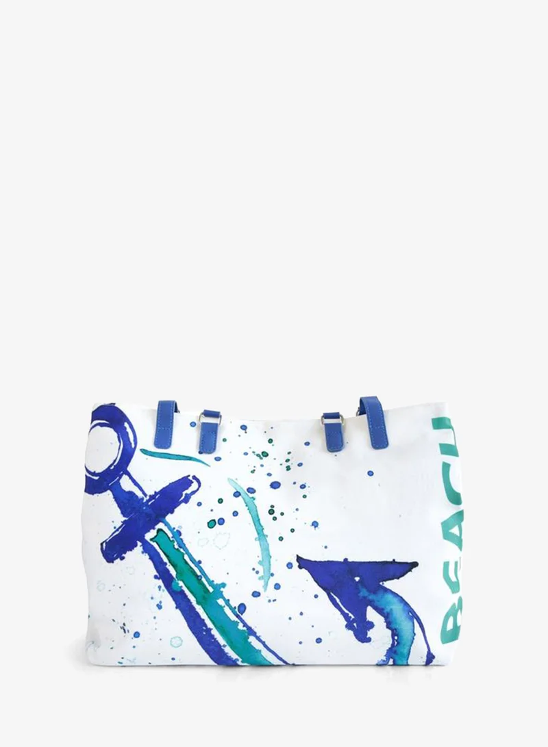 Anemoss White Printed Beach Tote Bag
