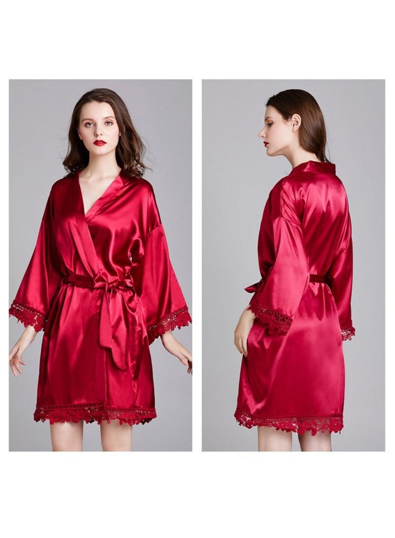 NIBEMINENT Ladies Night Gown Long-sleeved Plus Size Silk Home Bathrobe Pajamas  - Image 3