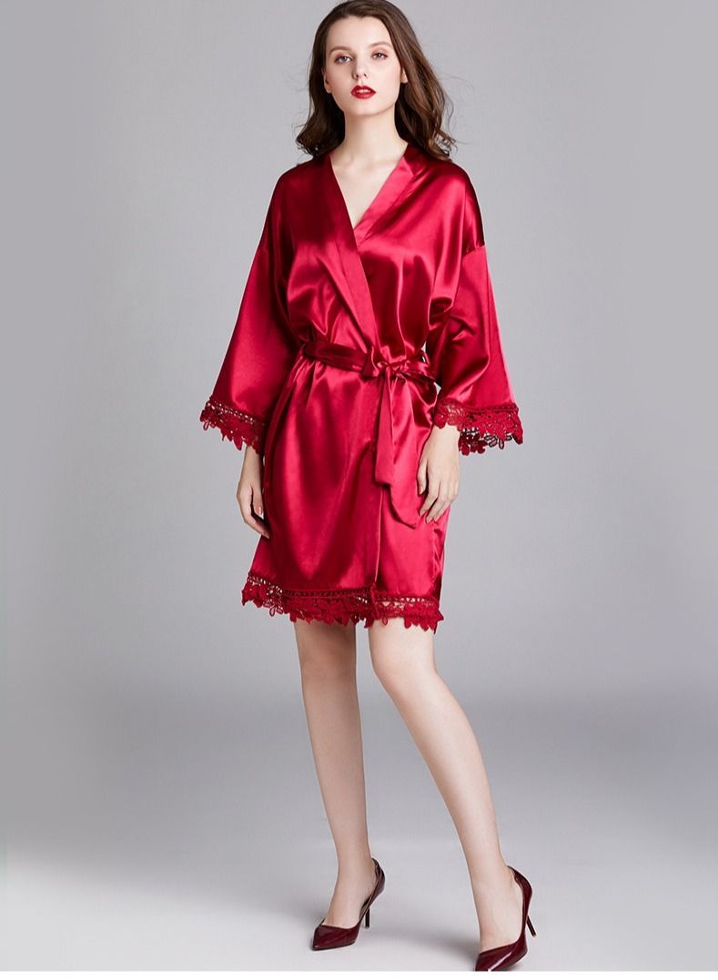 NIBEMINENT Ladies Night Gown Long-sleeved Plus Size Silk Home Bathrobe Pajamas  - Image 2