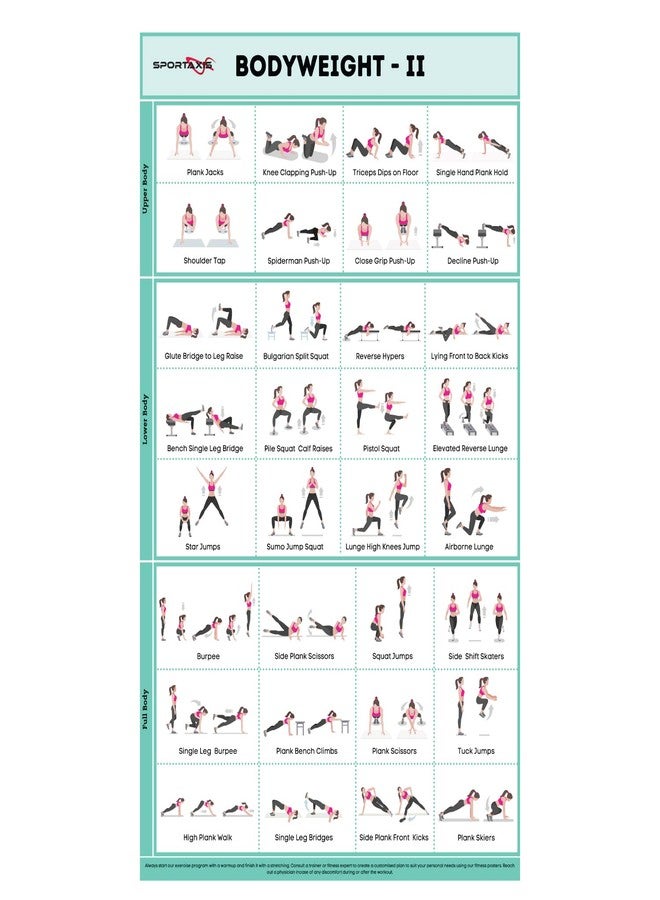 SPORTAXIS Bodyweight Workout Poster with 32 Workout Poses - Gloss Double-Sided Lamination, No-Equipment Exercise Poster for Home, Gym Training (16.5 x 27 inches) - Image 1