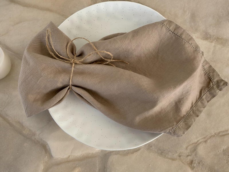 Eight Owls Hemstitched Linen Napkins - 20 Inch X 20 Inch - Stonewashed Pure Linen Cloth Dinner Napkins With Mitered Corners - 100% French Flax - Machine Washable - Set Of 4 (Natural Rustic Taupe) - Image 3