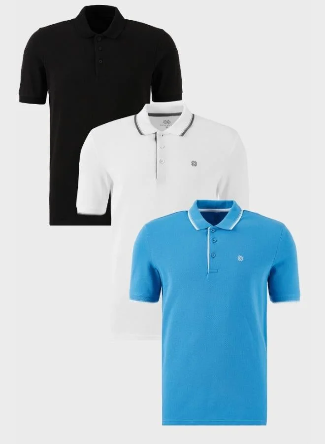 Buratti  Buratti Cotton Regular Fit Button-Down Polo Collar 3-Pack T-Shirt Men's T-SHIRT 590211827S3 for Men | Best Price UAE