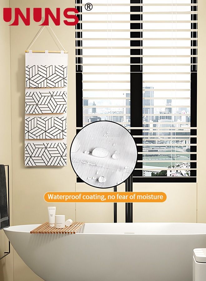 UNUNS Over Door Hanging Storage Bags Wall Mount Closet Organizer, 4 Big Pockets Linen Cotton Fabric Multi Functional Living Room Bedroom Bathroom File Magazine Waterproof White - Image 4
