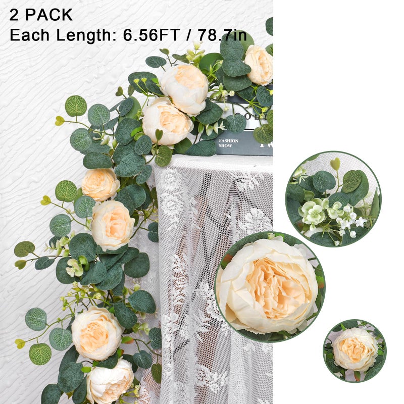 Somyting Artificial Flower Garlands Eucalyptus Garlands With Flowers Rose Peony Flower Vine Faux Floral Garland For Wedding Party Arch Table Wall Backdrop Decoration (Champagne  2Pcs) - Image 5