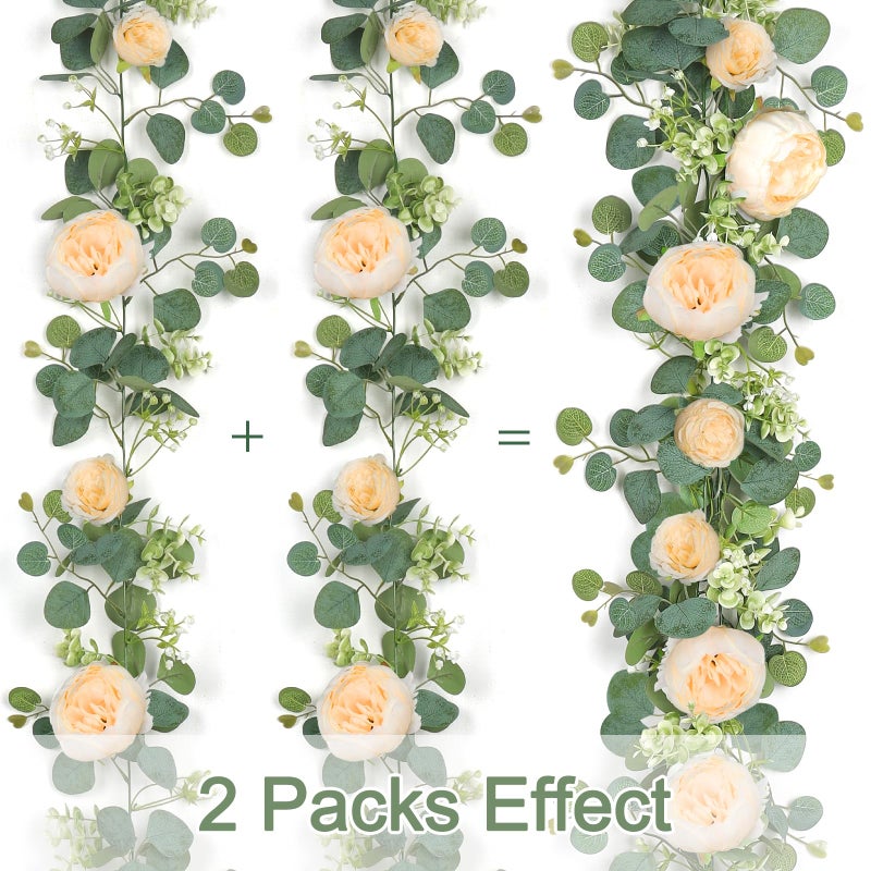 Somyting Artificial Flower Garlands Eucalyptus Garlands With Flowers Rose Peony Flower Vine Faux Floral Garland For Wedding Party Arch Table Wall Backdrop Decoration (Champagne  2Pcs) - Image 4