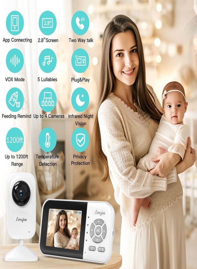 Simyke Upgrade Video Baby Monitor,WiFi Baby Camera,2.8" Display and App Control,1200ft Long Range,2 Way Talk,Auto Night Vision,Sound Alert,VOX,Temperature Sensor 5 Lullabies Feeding Remind,Home Use - Image 3