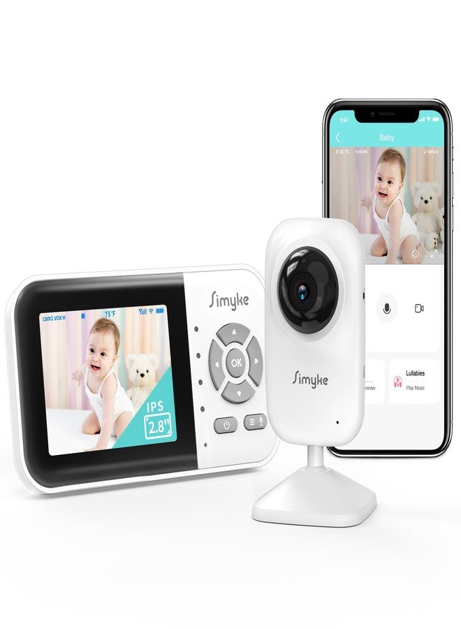 Simyke Upgrade Video Baby Monitor,WiFi Baby Camera,2.8" Display and App Control,1200ft Long Range,2 Way Talk,Auto Night Vision,Sound Alert,VOX,Temperature Sensor 5 Lullabies Feeding Remind,Home Use - Image 1