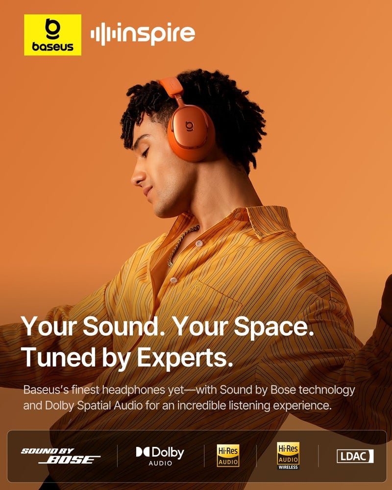 بيسوس سماعات رأس Baseus Inspire XH1 مع إلغاء الضوضاء النشط المتكيف، صوت دولبي، إلغاء الضوضاء النشط المتكيف الفاخر في الوقت الحقيقي، ضبط متكيف لصوت غني، صوت عالي الدقة، تشغيل لمدة 100 ساعة - أسود كوني - Image 2