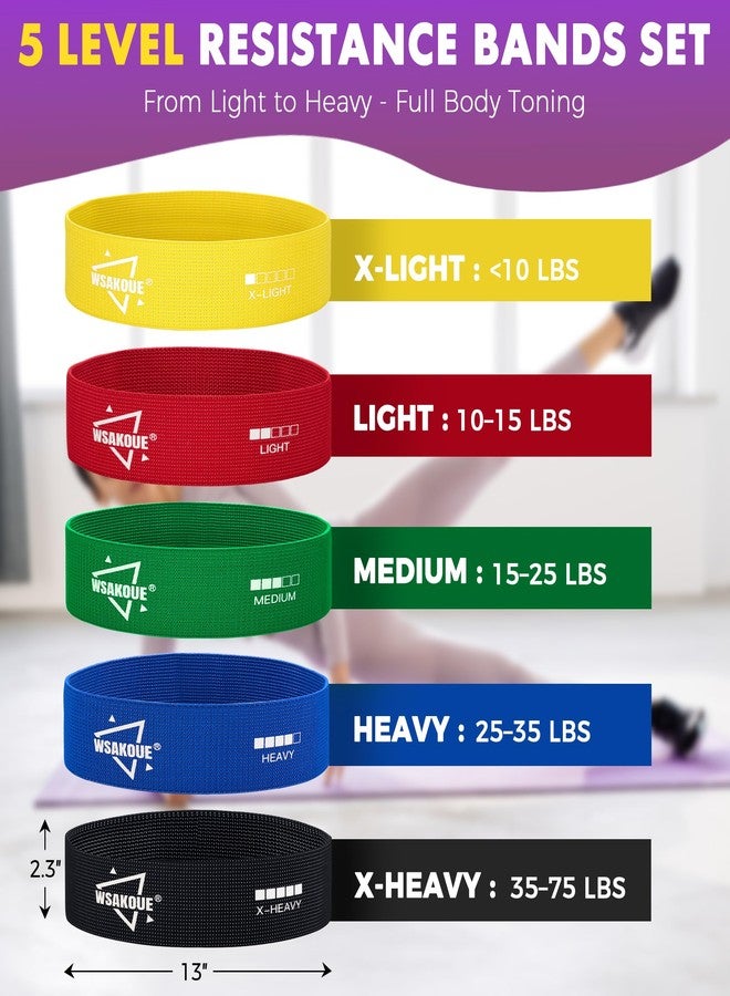 WSAKOUE Fabric Resistance Bands for Working Out – 5 Booty Bands for Women & Men, Exercise Workout Bands for Legs, Hips & Glutes – Ideal for Home Fitness, Yoga, Pilates & Rehab - Multicolor - Image 2