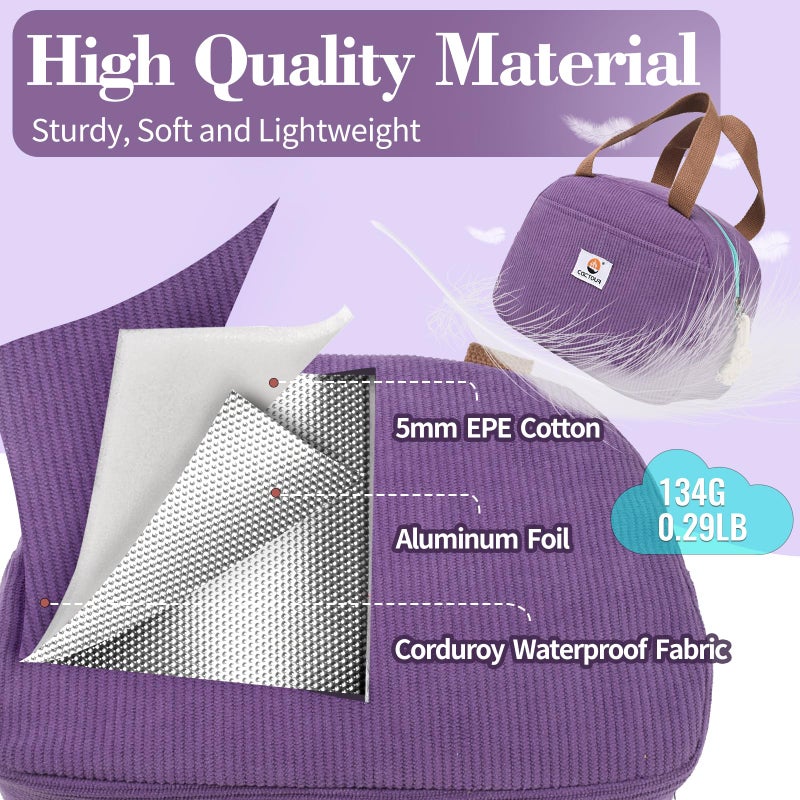 CaCTOUR Lunch Box Lunch Bag for Women Girls Teens, Cute Lunch Box Cooler Bag, Portable Small Insulated LunchBox Reusable Corduroy Lunch Tote for Work/Travel/Picnic/School (Purple) - Image 3