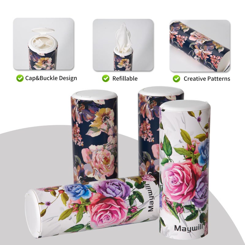 Maywill Car Tissues Cylinder Holder with Facial Tissue, Round Car Tissues Holder with Cap,Suitable for Car Cup Holder,Travel Tissue Tubes Box Container,Car Box Container(4 Pack, 200 Sheets) - Image 3