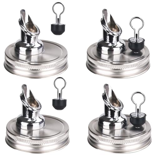 ziHenryDa Mason Jar Pour Spouts free flow Mason Jar Pour Spouts mason jar for spout regular mouth size 70mm dispenser germination cover Suitable for any liquid 4 pieces stainless - Image 1