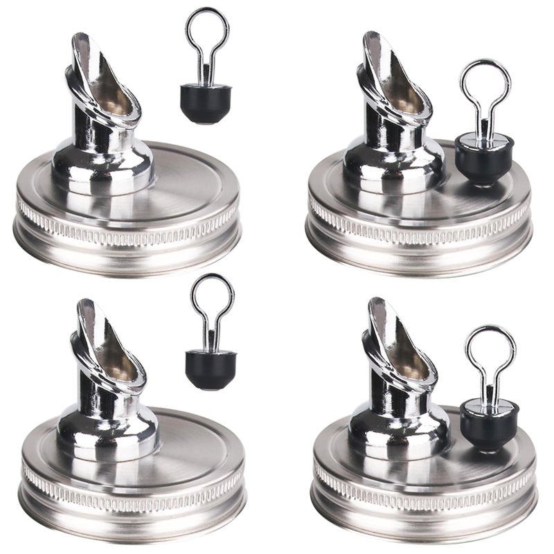 ziHenryDa Mason Jar Pour Spouts free flow Mason Jar Pour Spouts mason jar for spout regular mouth size 70mm dispenser germination cover Suitable for any liquid 4 pieces stainless - Image 2