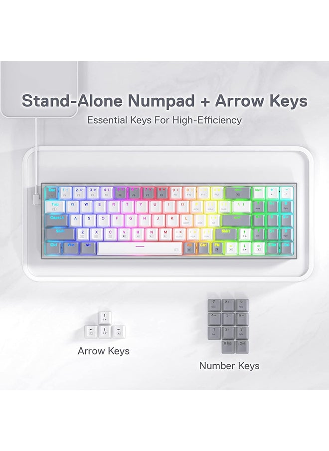 REDRAGON - K628 Pollux 75% Wired RGB Gaming Keyboard, 78 Keys Compact Mechanical Keyboard w/100% Hot-Swap Socket, Free-Mod Plate Mounted PCB & Dedicated Arrow Keys, Quiet Red Switch, White - Image 1