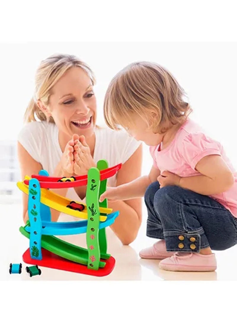 4 Layers Children Wooden Sliding Motor Racing Track Toy Car Game Ramp Racers With Cars  - Image 3