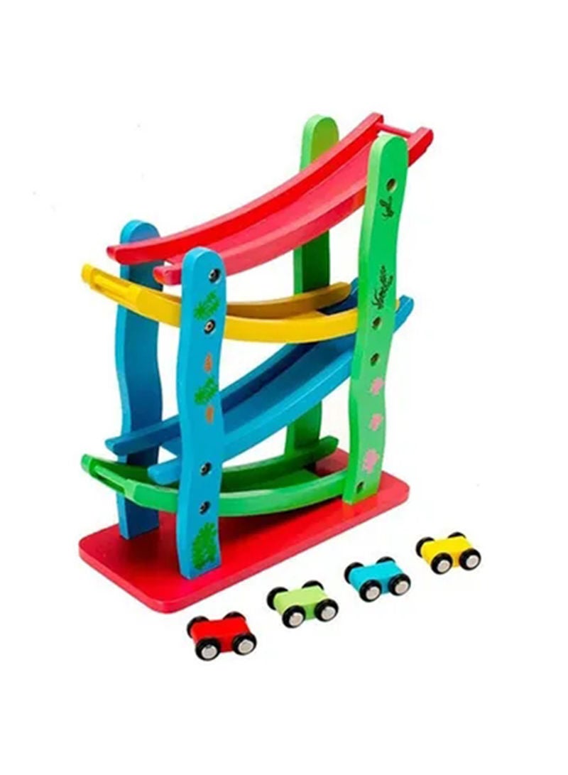 4 Layers Children Wooden Sliding Motor Racing Track Toy Car Game Ramp Racers With Cars  - Image 1