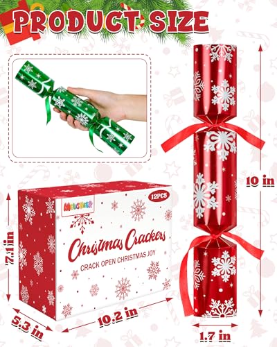 Melisheer Christmas Crackers 12 Pack No Snap Christmas Party Favors with Snowflake Design Xmas Poppers with Crown and Joke Perfect for Christmas Gifts Xmas Table Holiday Party Supplies - Image 5