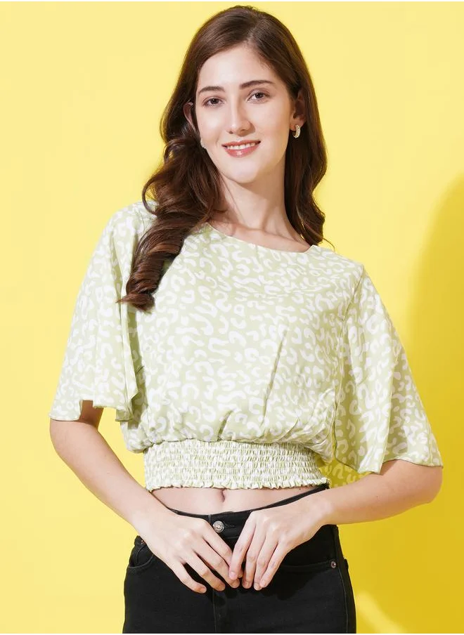 U&F Animal Print Crop Top with Tie-Back by Styli