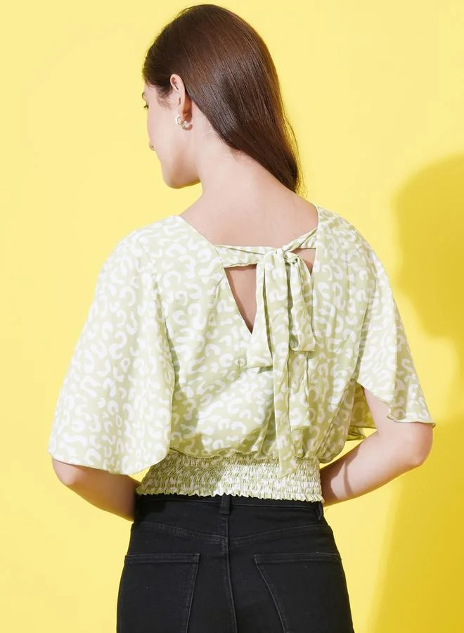 U&F U&F Animal Print Crop Top with Tie-Back