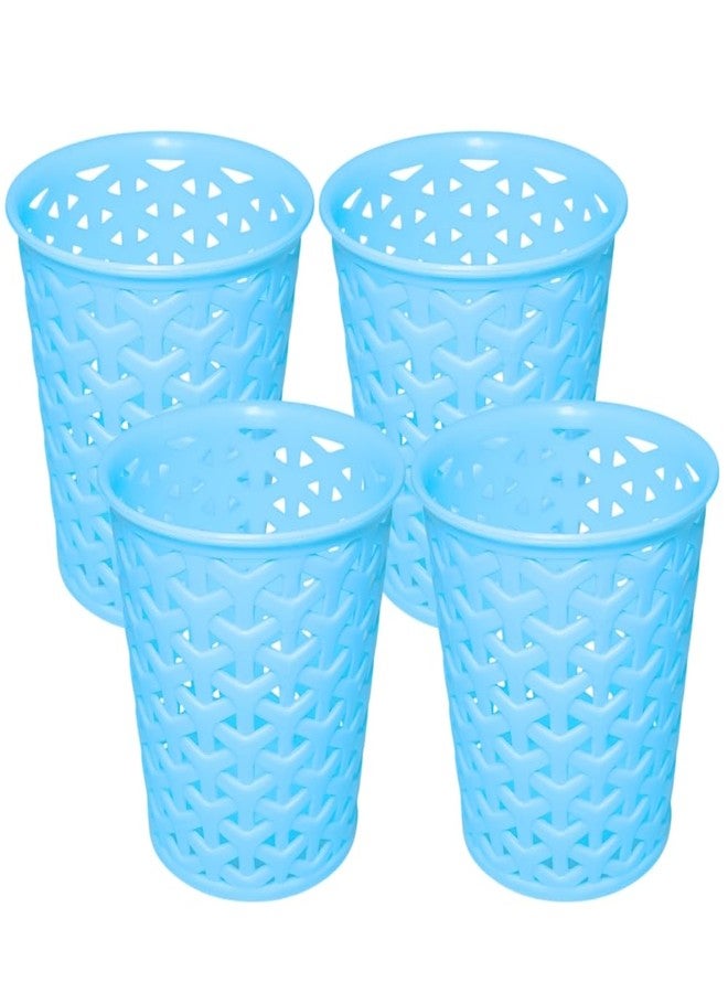 MORVI Linea Big Round Plastic Multipurpose Organizer For Kitchen, Bathroom, Salon, Office|Stationery,Cutlery,Pen,Makeup Brushes Holder|Hanging Toothbrush Stand |Pack Of 4 | BLUE - Image 1