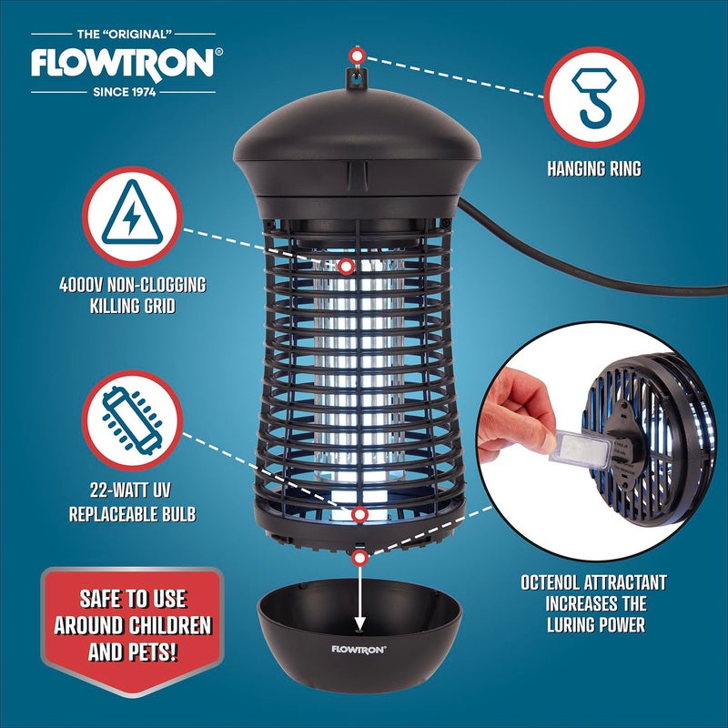 Flowtron Outdoor Bug Zapper | 4000 Volt Electric Insect Killer with 1/2 Acre Coverage | Non-Clogging Shock Grid | Kills Mosquitoes Flies & Flying Insects | Patio Deck Yard Camping | ETL Certified - Image 2