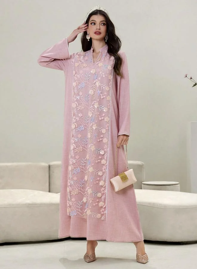 Take Two Women Floral Sequined Patch Open Collar Jalabiya