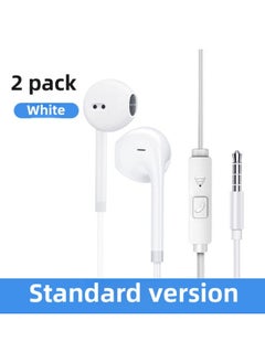 Earphone Wired In-Ear 3.5mm Round Hole Genuine Goods For Huawei Oppo Xiaomi Vivo Apple Type-c-Color:Hifi Sound Quality [3.5mm White 2 Pack] With Microphone Without Tuning