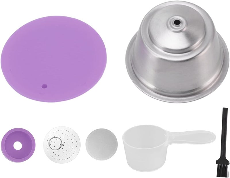 Stainless Steel Refillable Coffee Capsules Reusable Coffee Filter Cup Set with Powder Cover for Dolce Gusto, Includes Cleaning Brush and Measuring Spoon (Purple) - Image 2