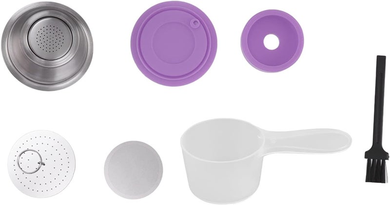 Stainless Steel Refillable Coffee Capsules Reusable Coffee Filter Cup Set with Powder Cover for Dolce Gusto, Includes Cleaning Brush and Measuring Spoon (Purple) - Image 1