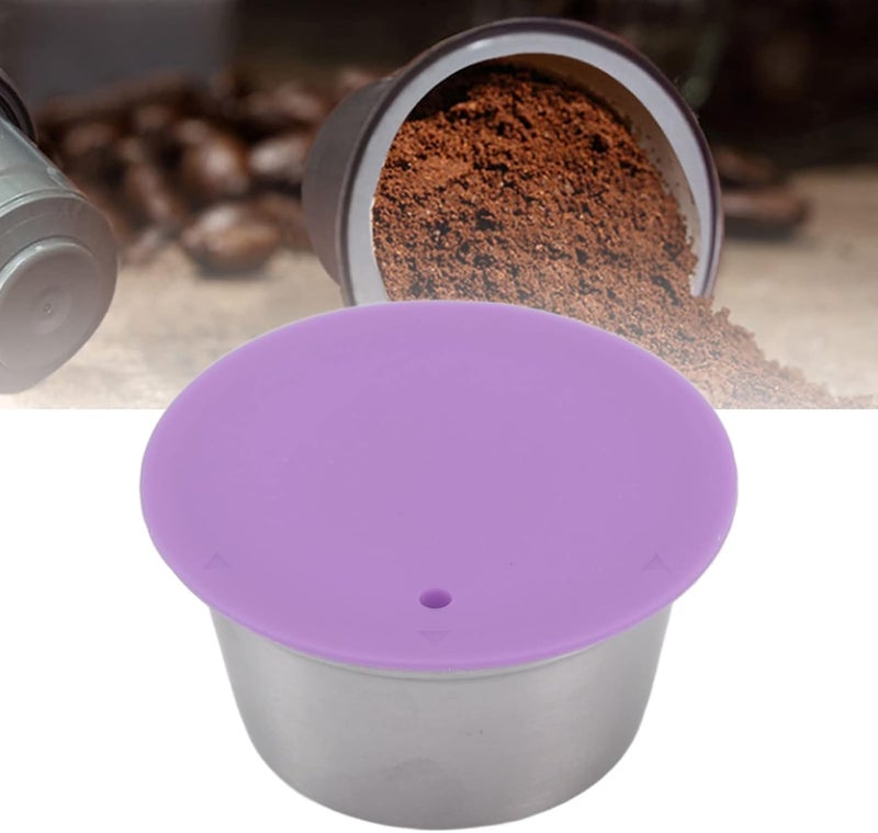 Stainless Steel Refillable Coffee Capsules Reusable Coffee Filter Cup Set with Powder Cover for Dolce Gusto, Includes Cleaning Brush and Measuring Spoon (Purple) - Image 3