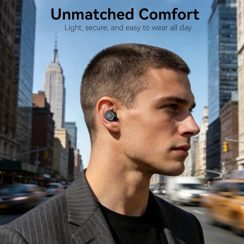 توزو سماعات أذن لاسلكية T10 (إصدار كلاسيكي) بتقنية Bluetooth 5.3 مع علبة شحن لاسلكية، مقاومة للماء IPX8، سماعات ستيريو داخل الأذن مع ميكروفون مدمج، صوت ممتاز مع باس عميق للرياضة - أسود - Image 4