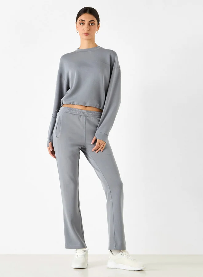 ADOT by Splash Panelled Cropped Sweatshirt with Long Sleeves
