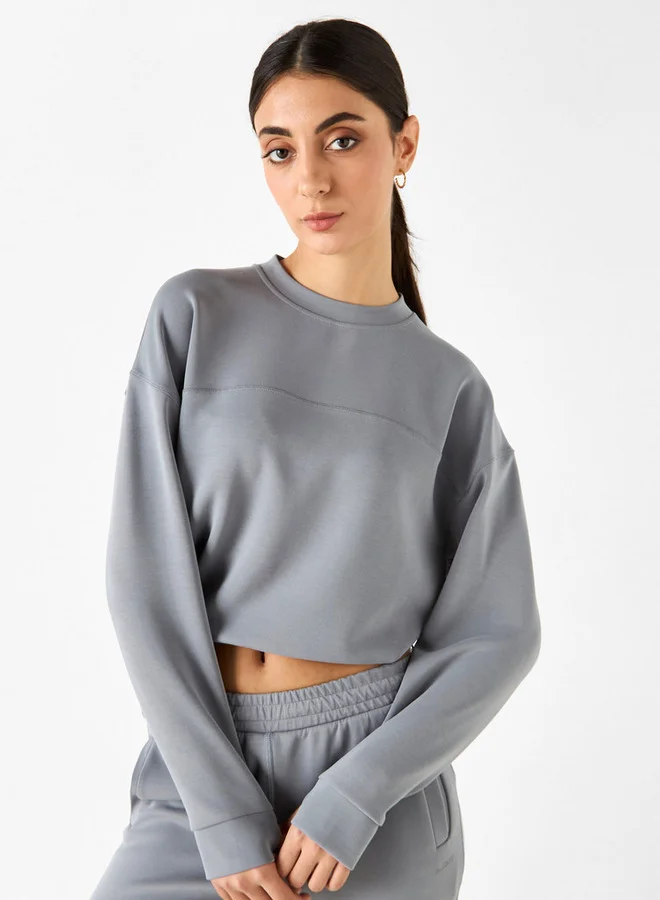 ADOT by Splash Panelled Cropped Sweatshirt with Long Sleeves