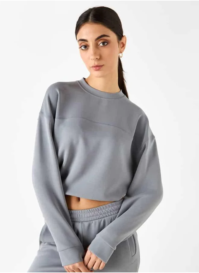 ADOT by Splash Panelled Cropped Sweatshirt with Long Sleeves