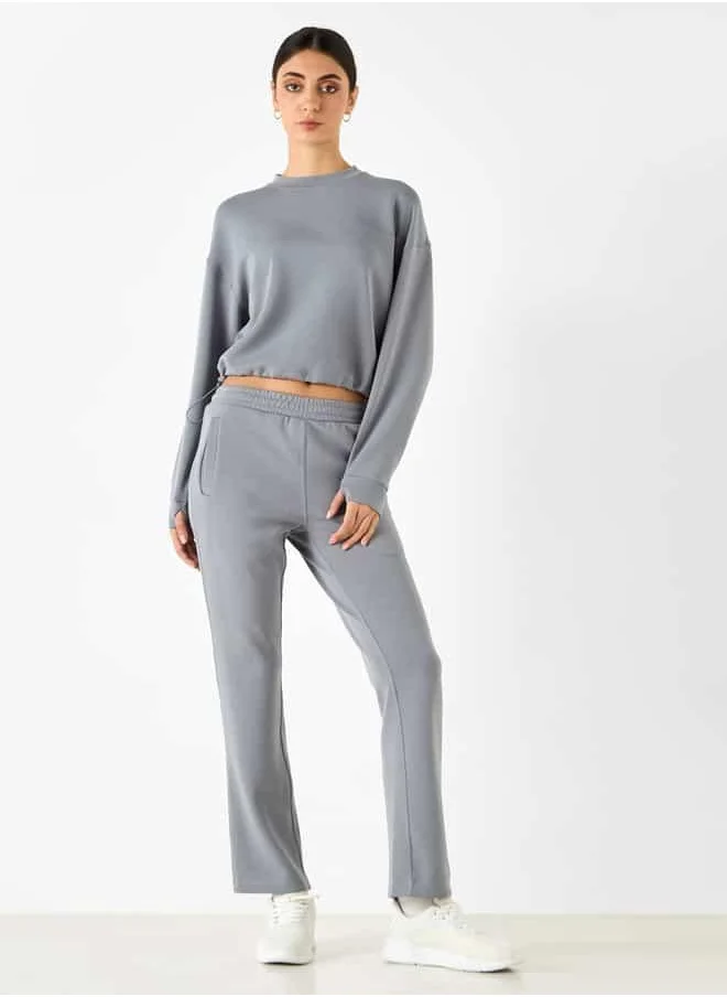 ADOT by Splash Panelled Cropped Sweatshirt with Long Sleeves