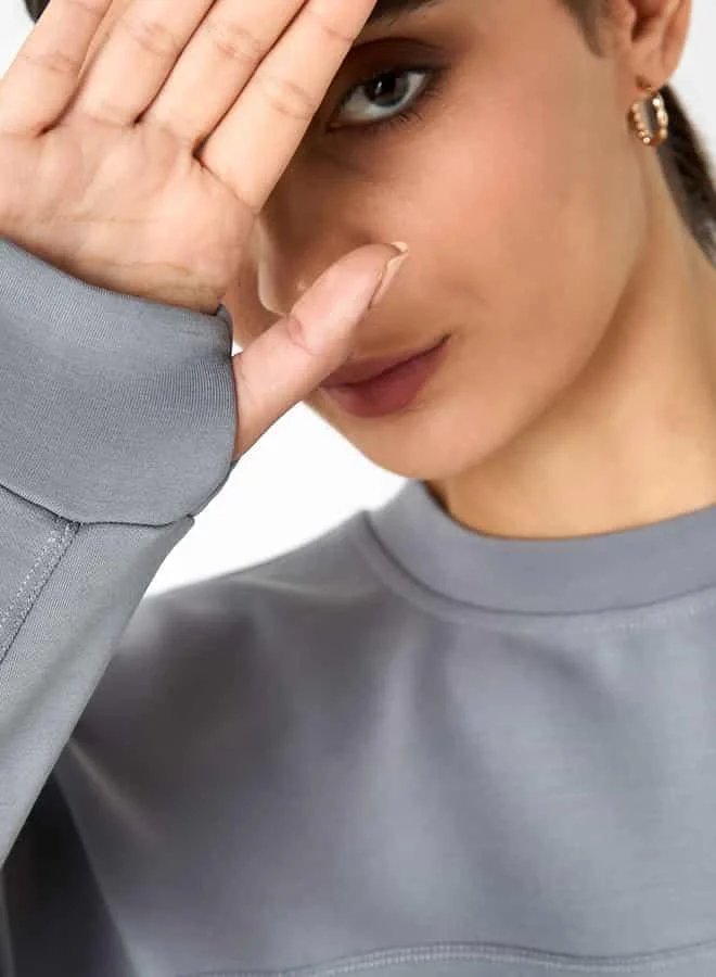 ADOT by Splash Panelled Cropped Sweatshirt with Long Sleeves