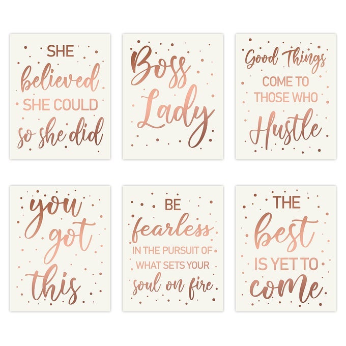 6PCS BOSS LADY WALL ART ROSE GOLD INSPIRATIONAL QUOTE CARDSTOCK ART PRINT OFFICE DECOR SET MINIMALIST GIRLS ART PRINT POSTER FOR GIRLS WOMEN BEDROOM DORM STUDY ROOM OFFICE DECORATIONS