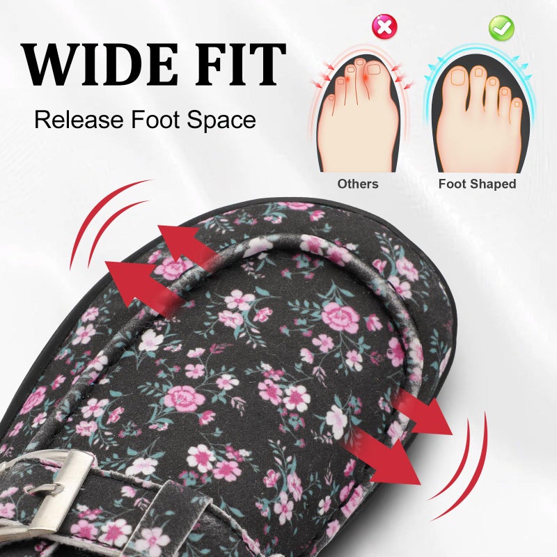 JOINFREE Women's Wide Comfort Clogs Slip on Diabetic Mules Adjustable Potato Shoes Wide Width Zero Drop Clog Slippers for Swollen Edema Feet with Non-Slip Rubber Sole Flower Size 9 - Image 3