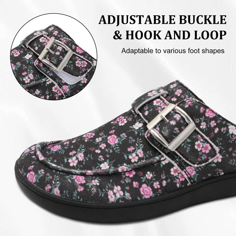 JOINFREE Women's Wide Comfort Clogs Slip on Diabetic Mules Adjustable Potato Shoes Wide Width Zero Drop Clog Slippers for Swollen Edema Feet with Non-Slip Rubber Sole Flower Size 9 - Image 4