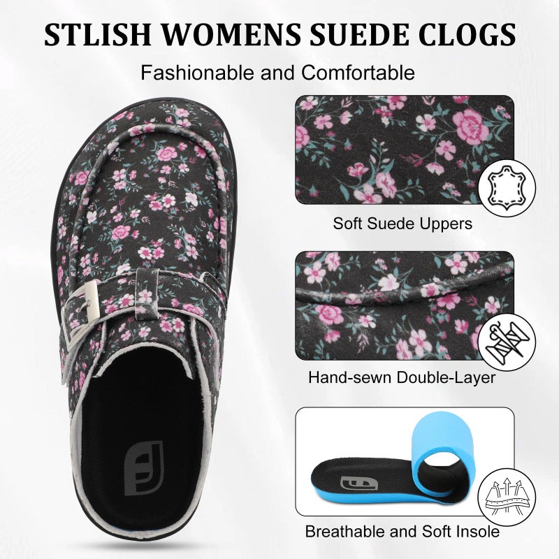 JOINFREE Women's Wide Comfort Clogs Slip on Diabetic Mules Adjustable Potato Shoes Wide Width Zero Drop Clog Slippers for Swollen Edema Feet with Non-Slip Rubber Sole Flower Size 9 - Image 5