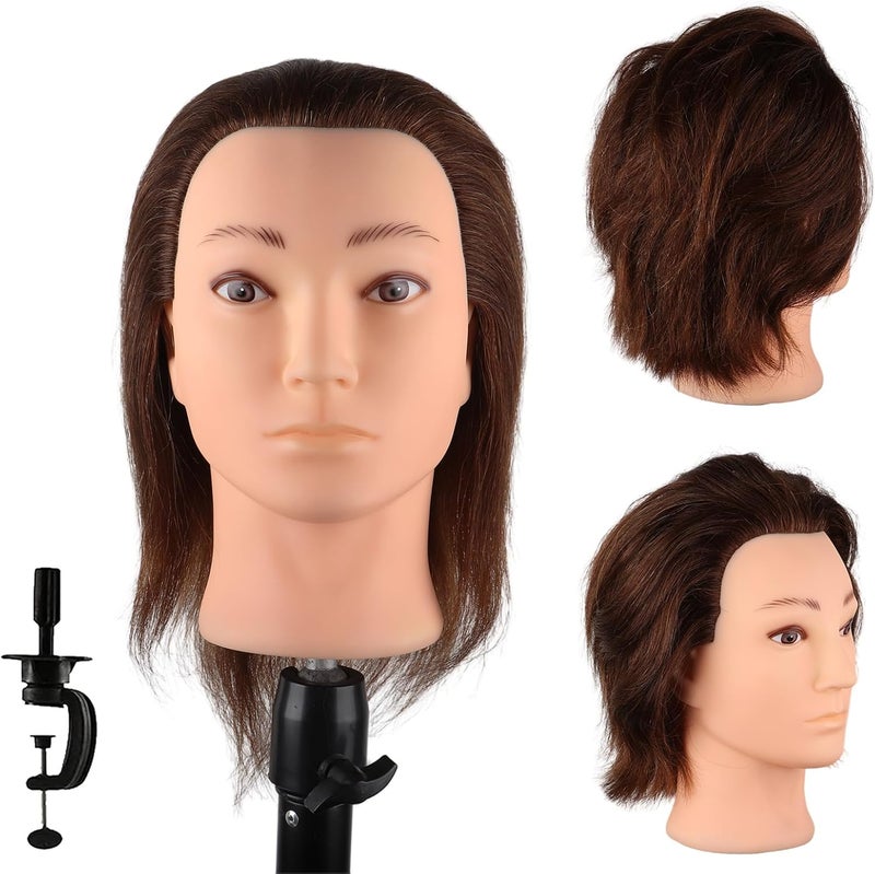 Barber Mannequin Head Male with 100 Human Hair Male Haircut Practicing Head with Thick Hair Hairdresser Manikin Doll Head for Training Hair Styling 138 Inches