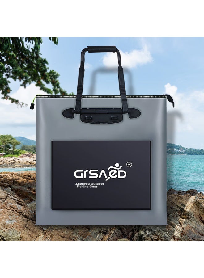 Grsaed Fishing Tackle Bag With Handle, 43cm Long, Multifunctional, Waterproof, Lightweight, Thickened, Durable, Fish Storage Bucket, Fishing Accessories With Side Pocket, Gray - Image 2
