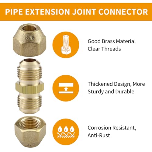 Timsec 1/4" and 3/8" Copper Pipe Extension Joint Connectors, 2 Packs AC Pipe Connectors with HVAC Flare Nuts, Free Welding copper flare fittings, Air Conditioning Pipe Coupling Adapters for Butt Copper Tube - Image 2