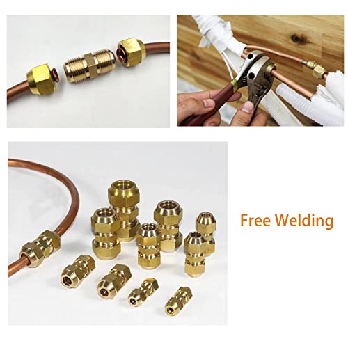 Timsec 1/4" and 3/8" Copper Pipe Extension Joint Connectors, 2 Packs AC Pipe Connectors with HVAC Flare Nuts, Free Welding copper flare fittings, Air Conditioning Pipe Coupling Adapters for Butt Copper Tube - Image 5