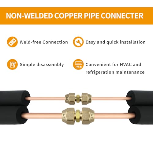 Timsec 1/4" and 3/8" Copper Pipe Extension Joint Connectors, 2 Packs AC Pipe Connectors with HVAC Flare Nuts, Free Welding copper flare fittings, Air Conditioning Pipe Coupling Adapters for Butt Copper Tube - Image 3