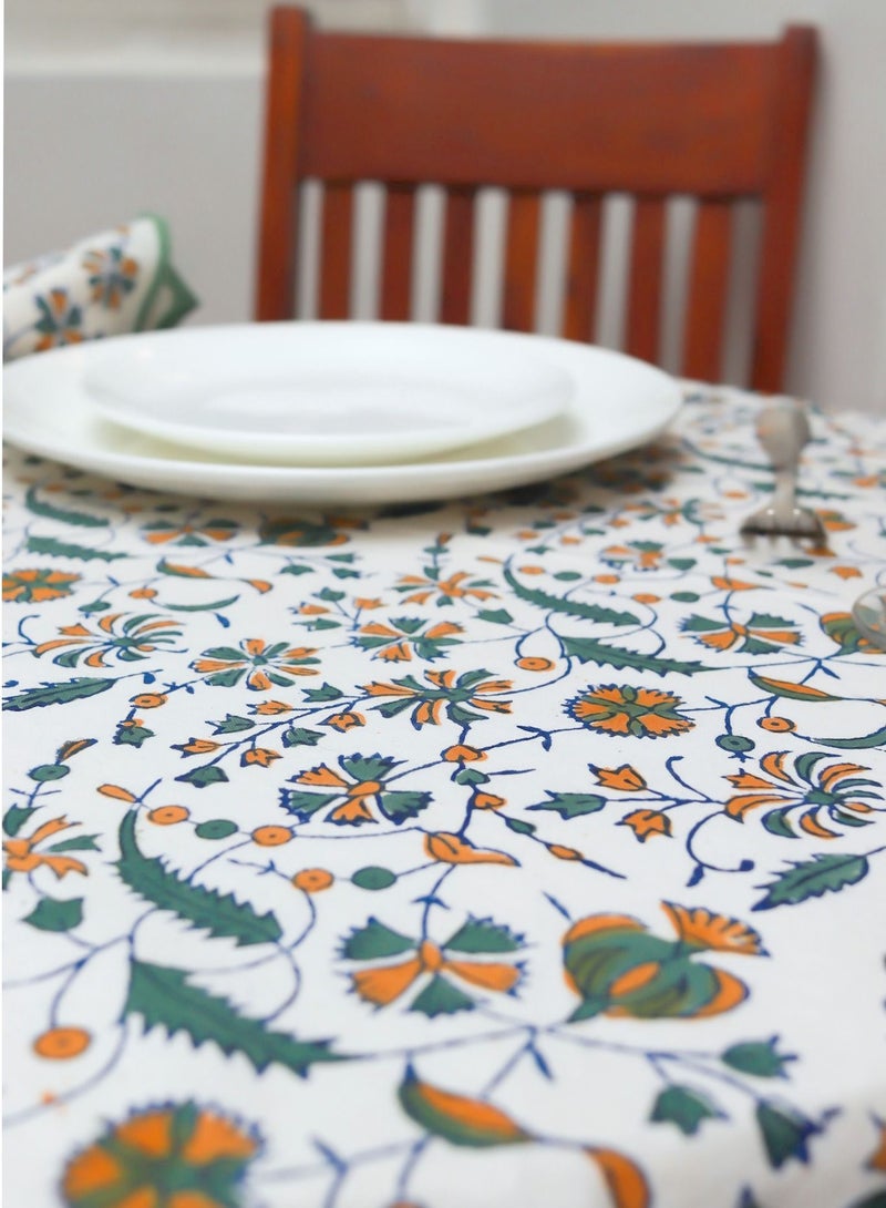 أوجريا غطاء طاولة مستدير من القطن الخالص متعدد الألوان مطبوع يدويًا (L- 65 بوصة × عرض- 65 بوصة) - Image 4